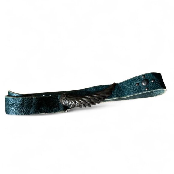 Just Cavalli Vintage Y2K Angel Wing studded Belt Green Genuine Leather Size 85 - Picture 1 of 7